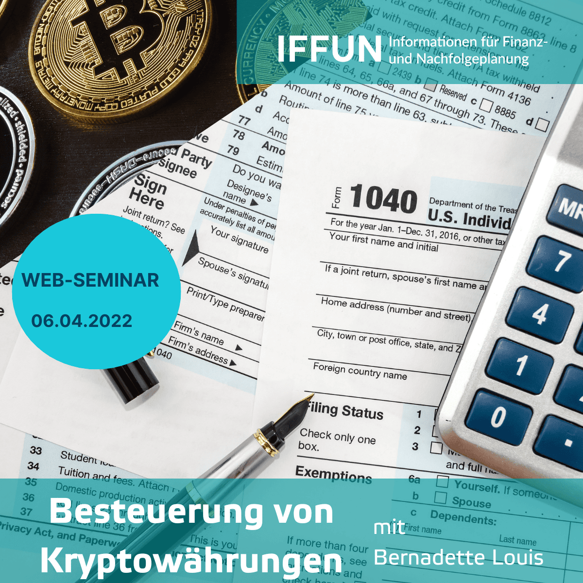 Webinar zu Kryptowährungsbesteuerung und Finanzplanung.
