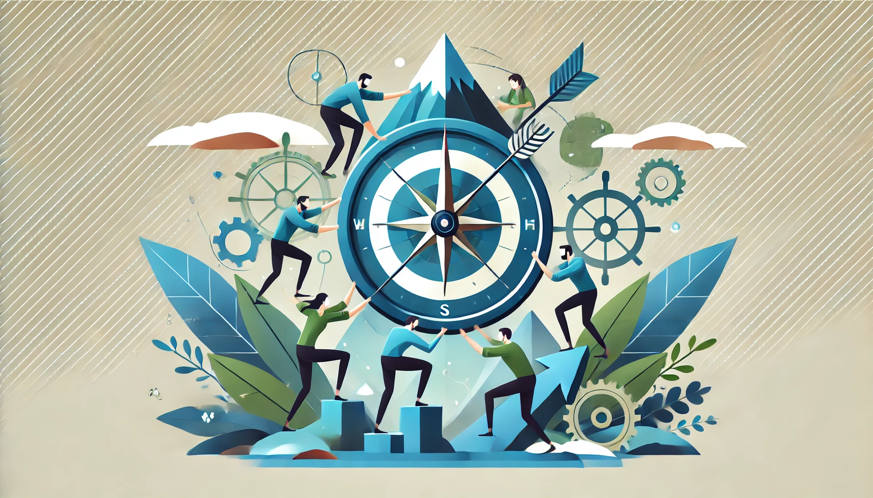 Teamwork und Kompass-Illustration für Führung
