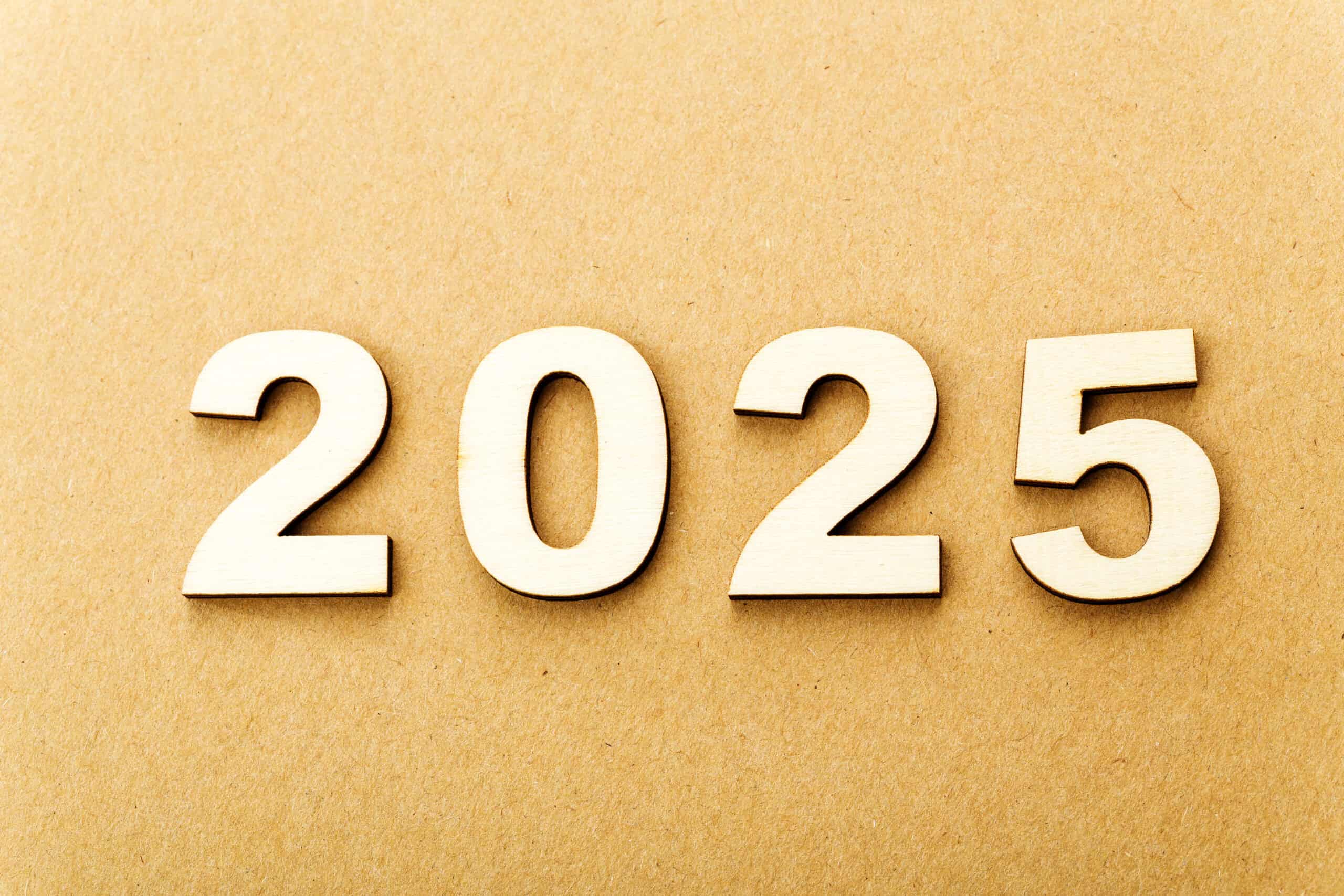 Holzzahlen 2025 auf braunem Hintergrund