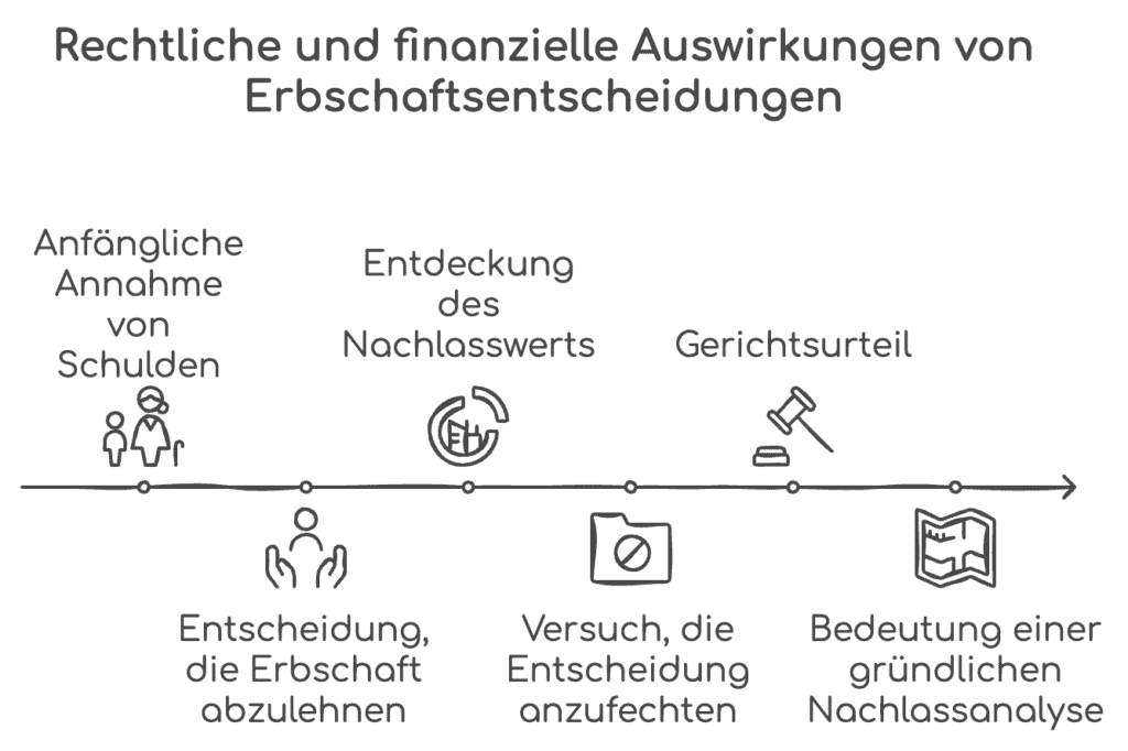 Ablauf der Erbschaftsentscheidung: Annahme, Urteil, Analyse.