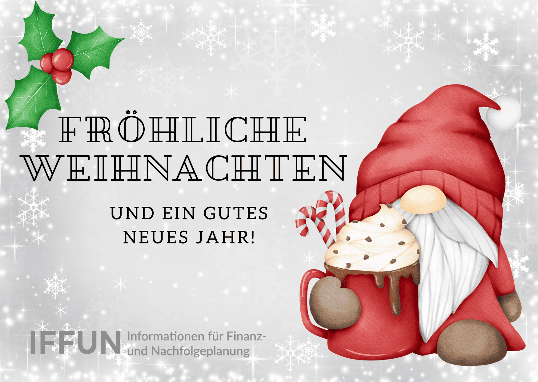 Weihnachtsgruß mit Elf und heißem Kakao