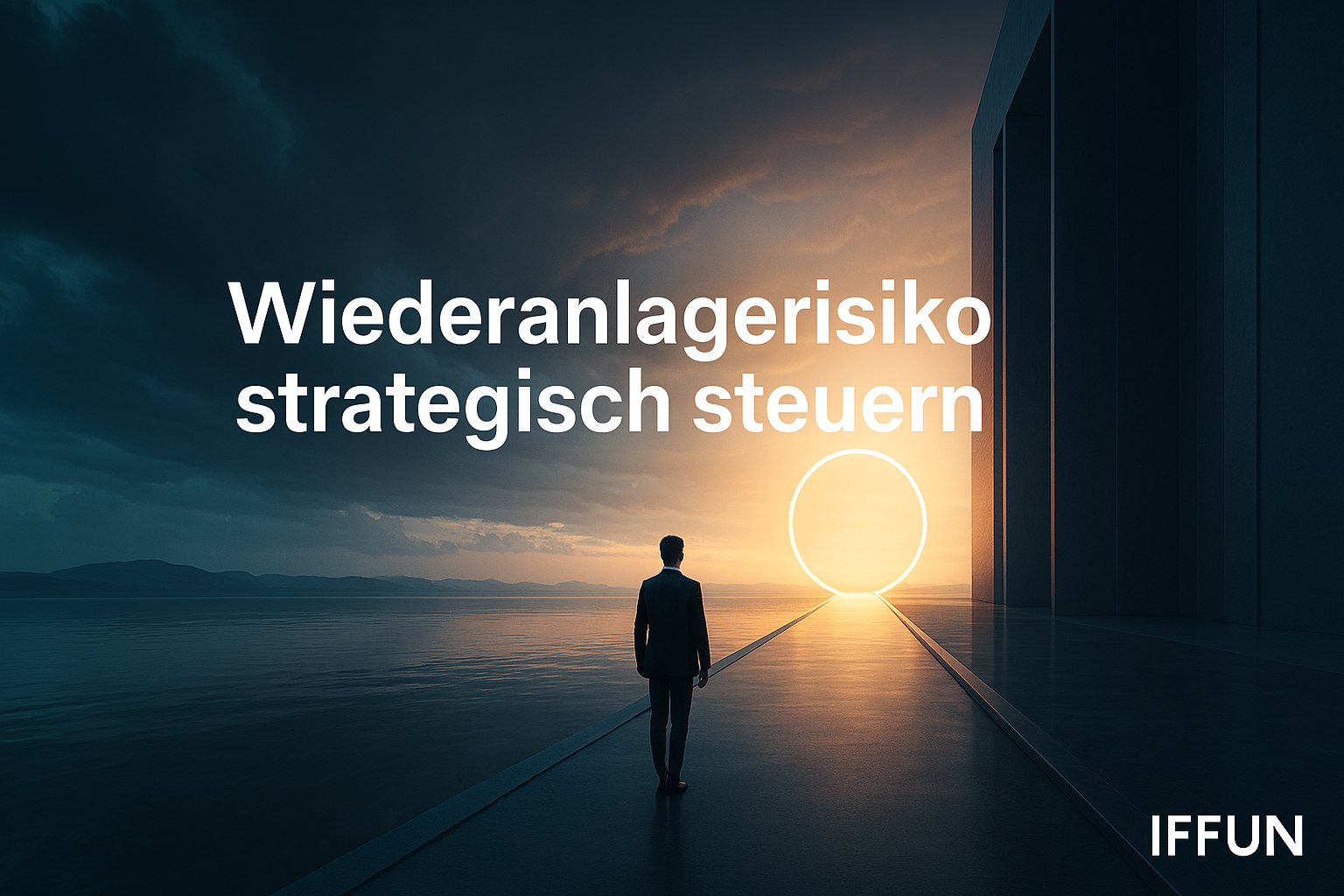 Mann vor Tür und Sonnenuntergang