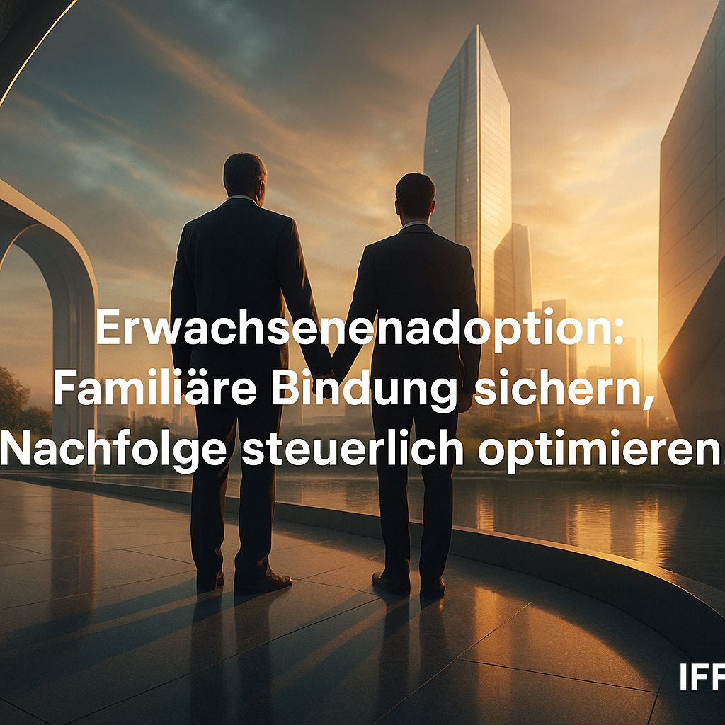 Zwei Männer vor moderner Skyline bei Sonnenaufgang