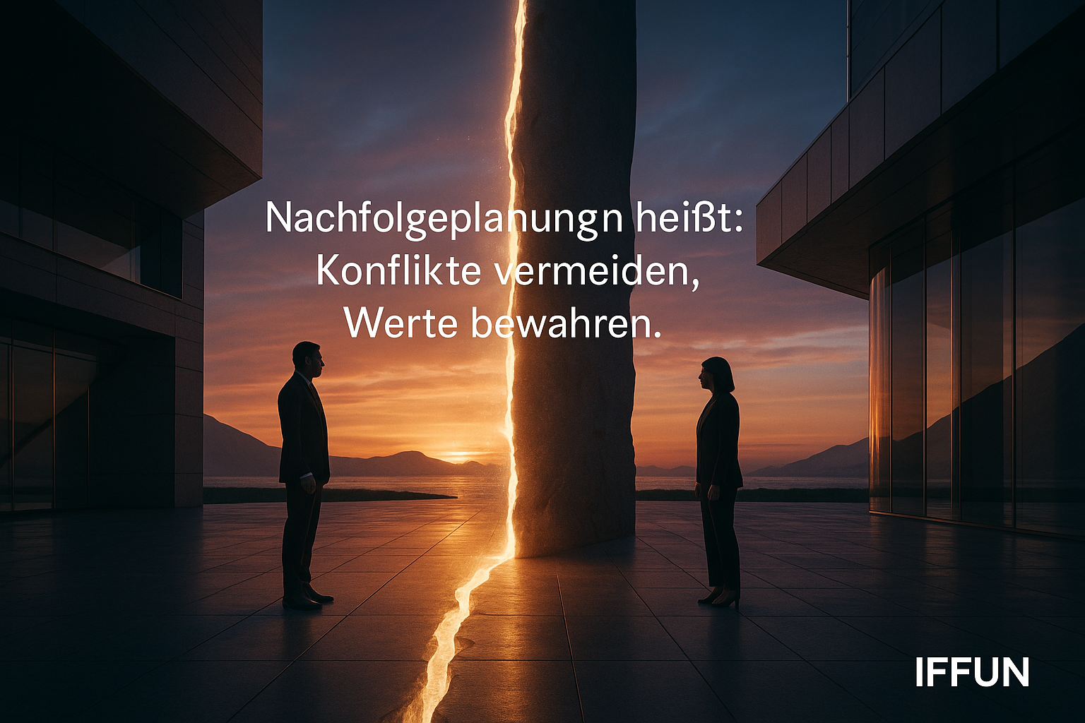 Zwei Menschen vor Sonnenuntergang, Nachfolgeplanung Zitat.