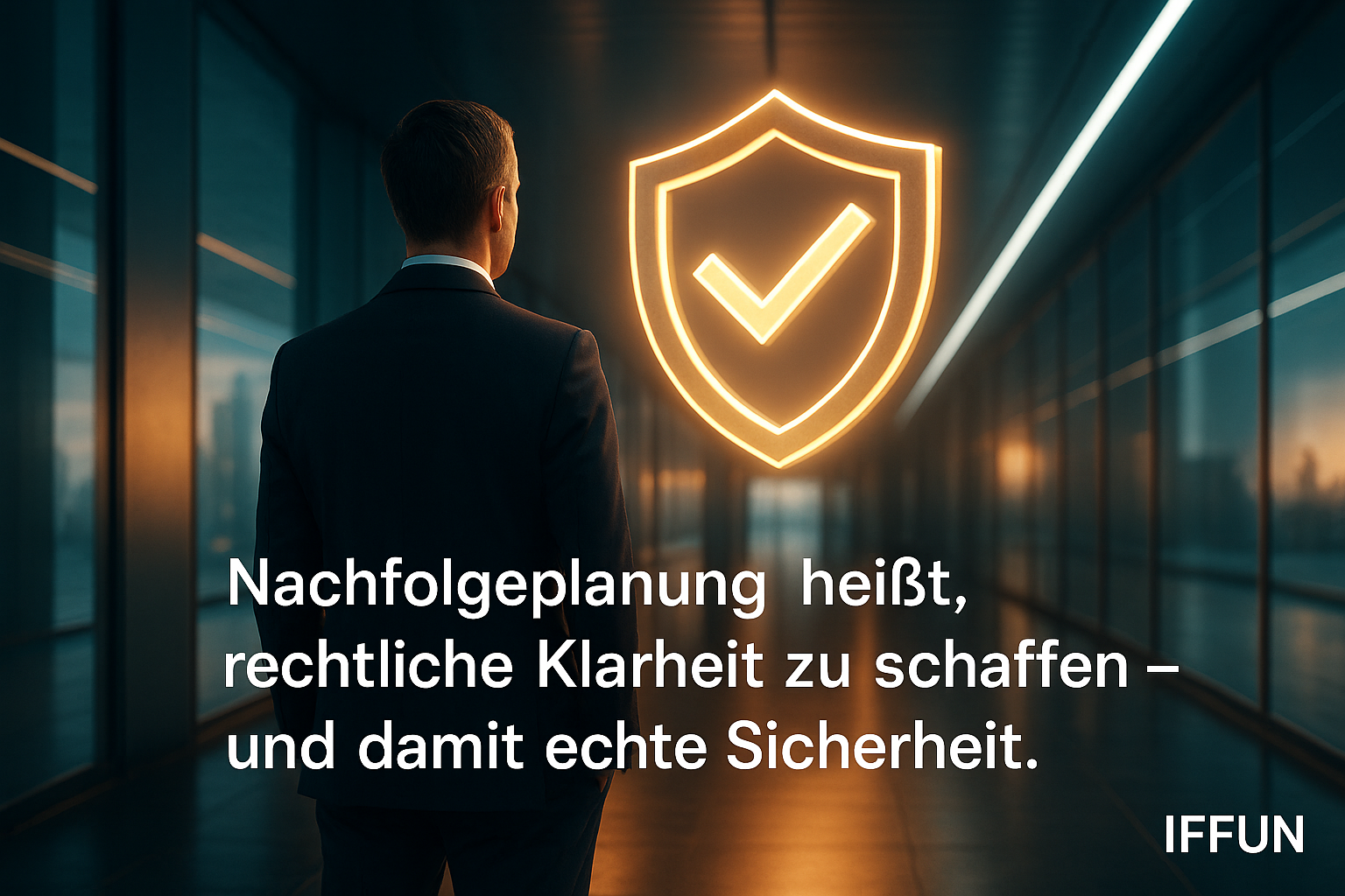Mann vor Schild mit Häkchen in Flur
