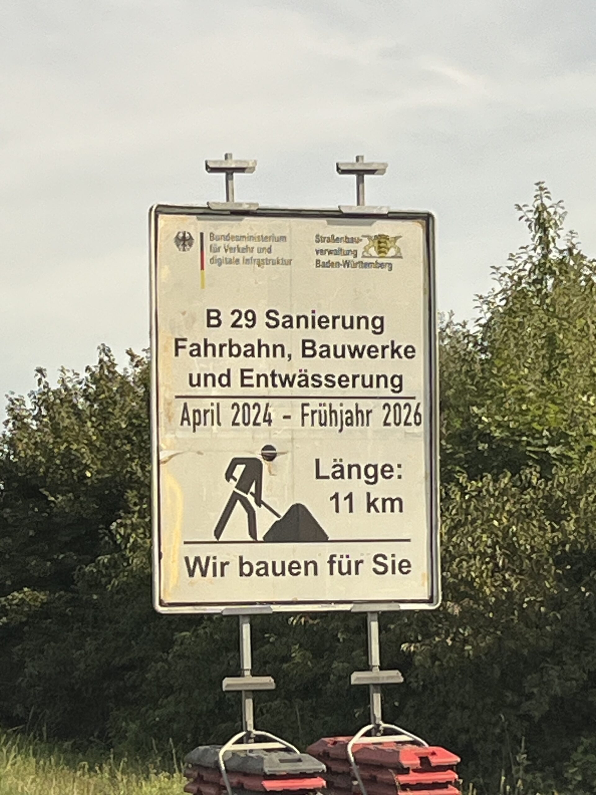 Sanierung B 29 Baustelle, April 2024 bis 2026.