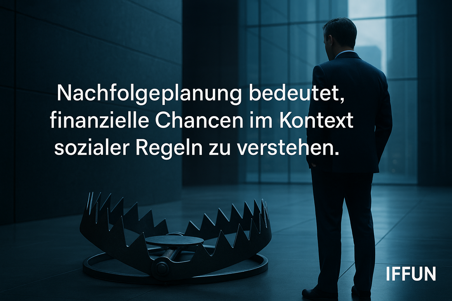 Geschäftsmann betrachtet Bärenfalle im Büro.