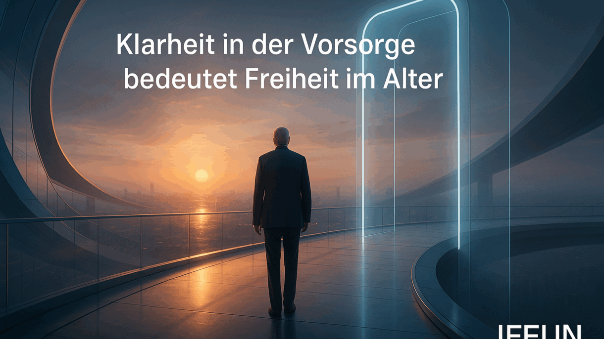 Mann vor Sonnenaufgang in futuristischer Architektur