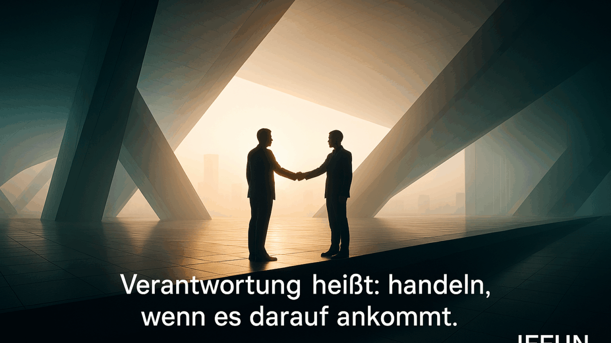 Zwei Menschen geben sich die Hand im modernen Gebäude.