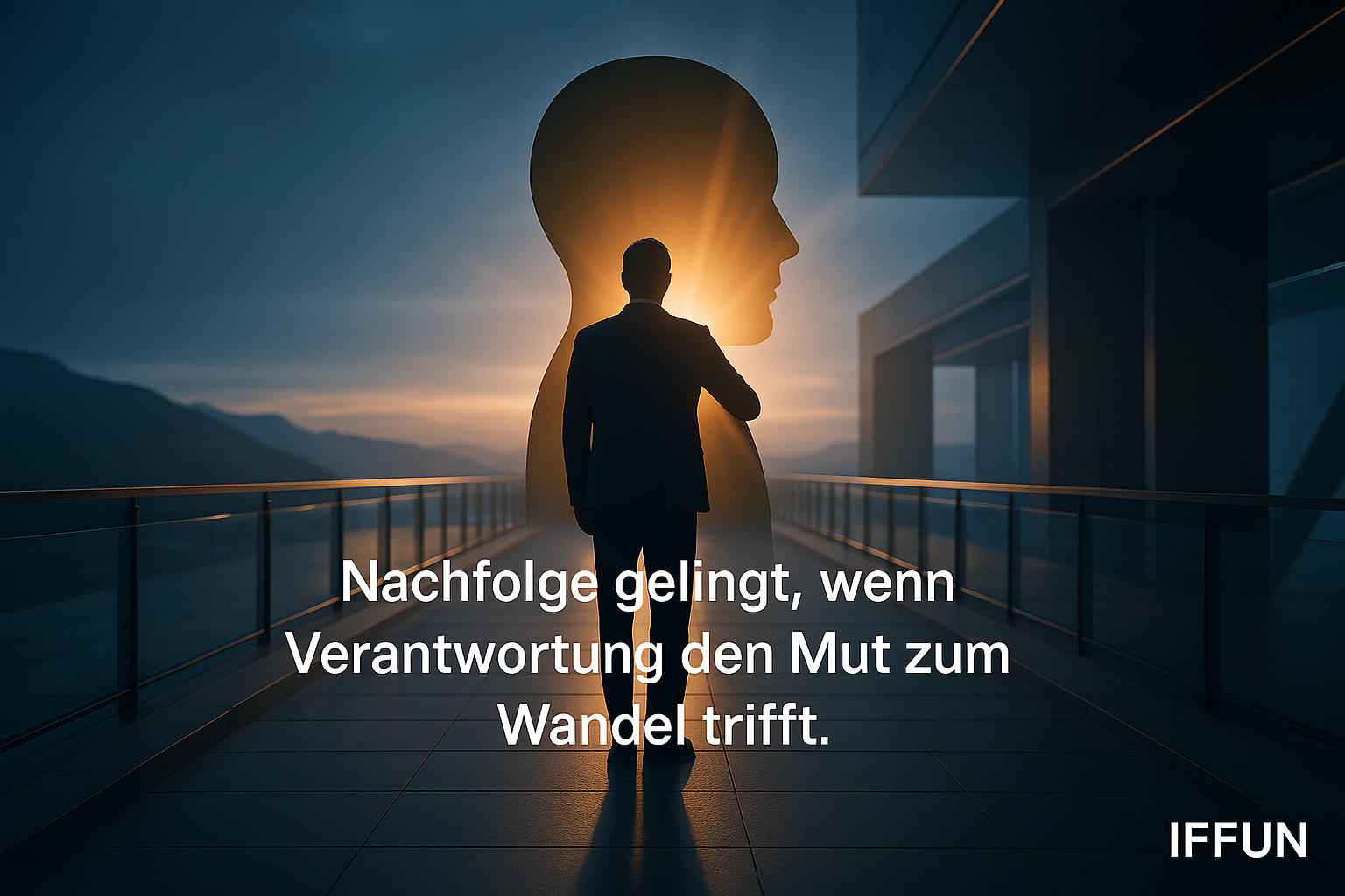 Mann vor Wandelsymbol, Innovationsmetapher.