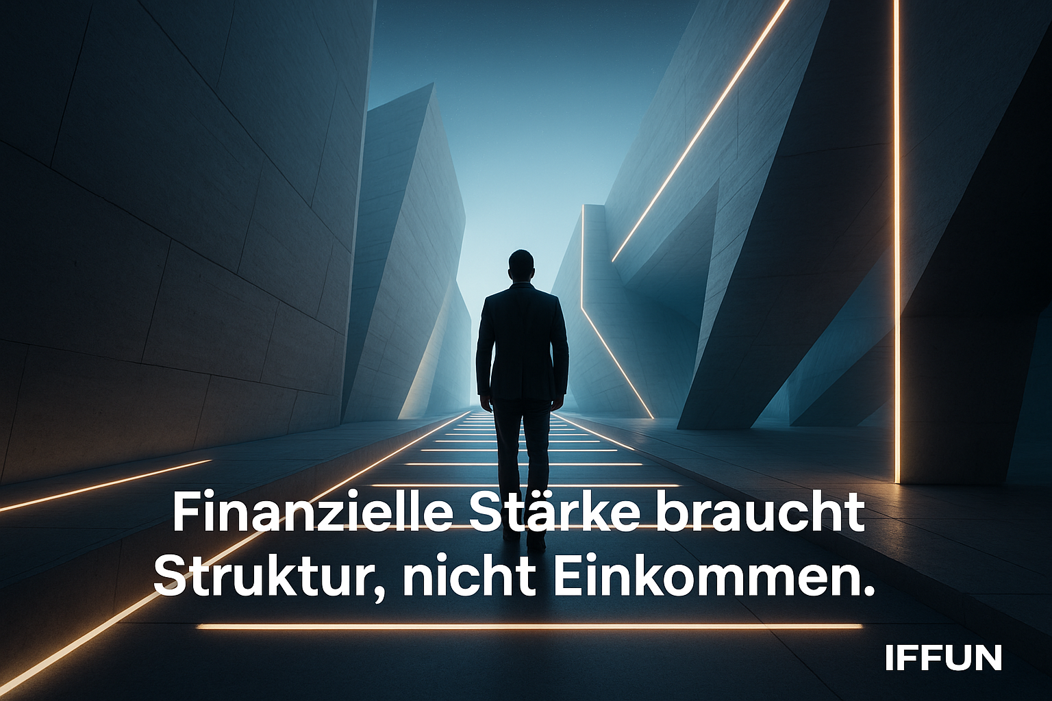 Mann in modernem Architekturambiente, auf dem Weg zu Zielen.