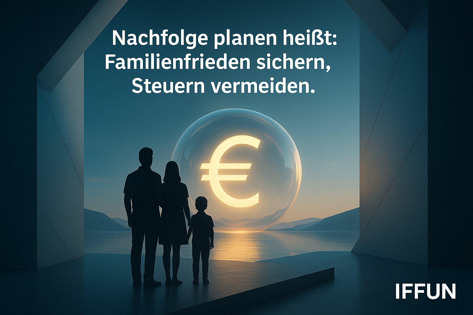 Familie vor Eurozeichen in Glas. Nachfolge planen.