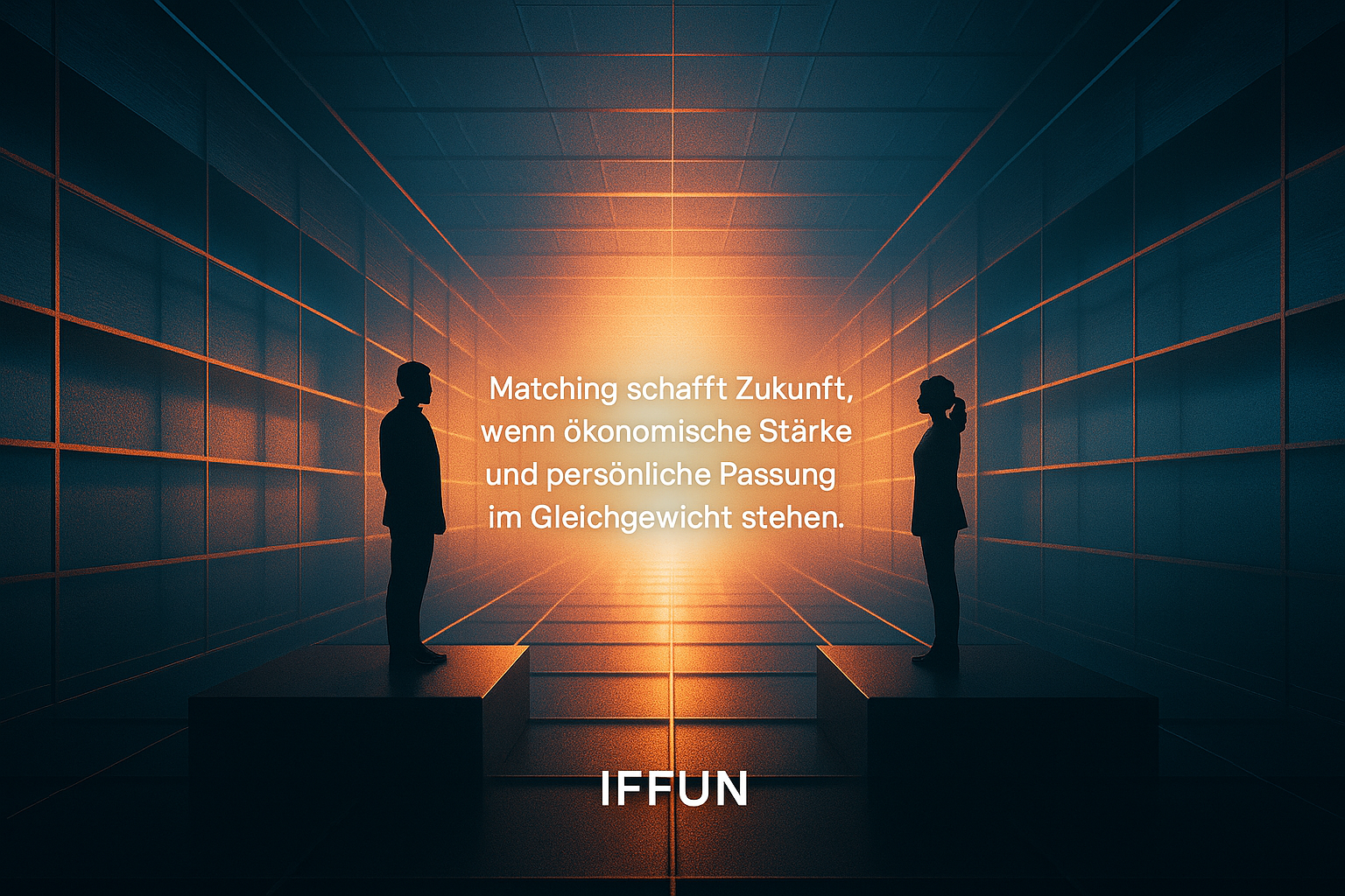 Schattenfiguren gegenüber in futuristischer Halle