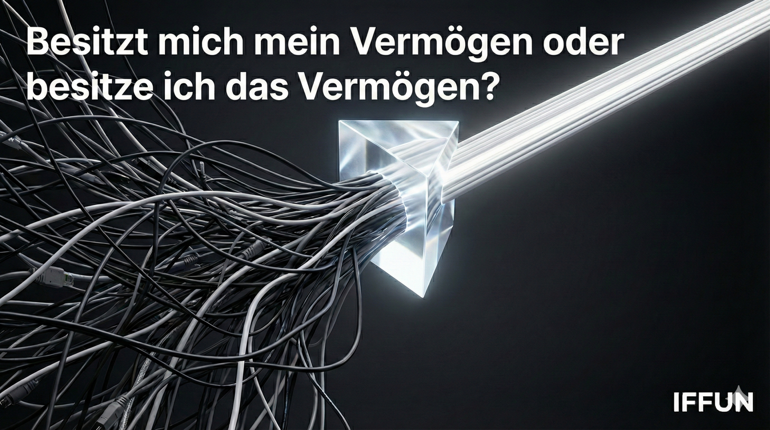 Kabel und Licht durchqueren transparenten Würfel.