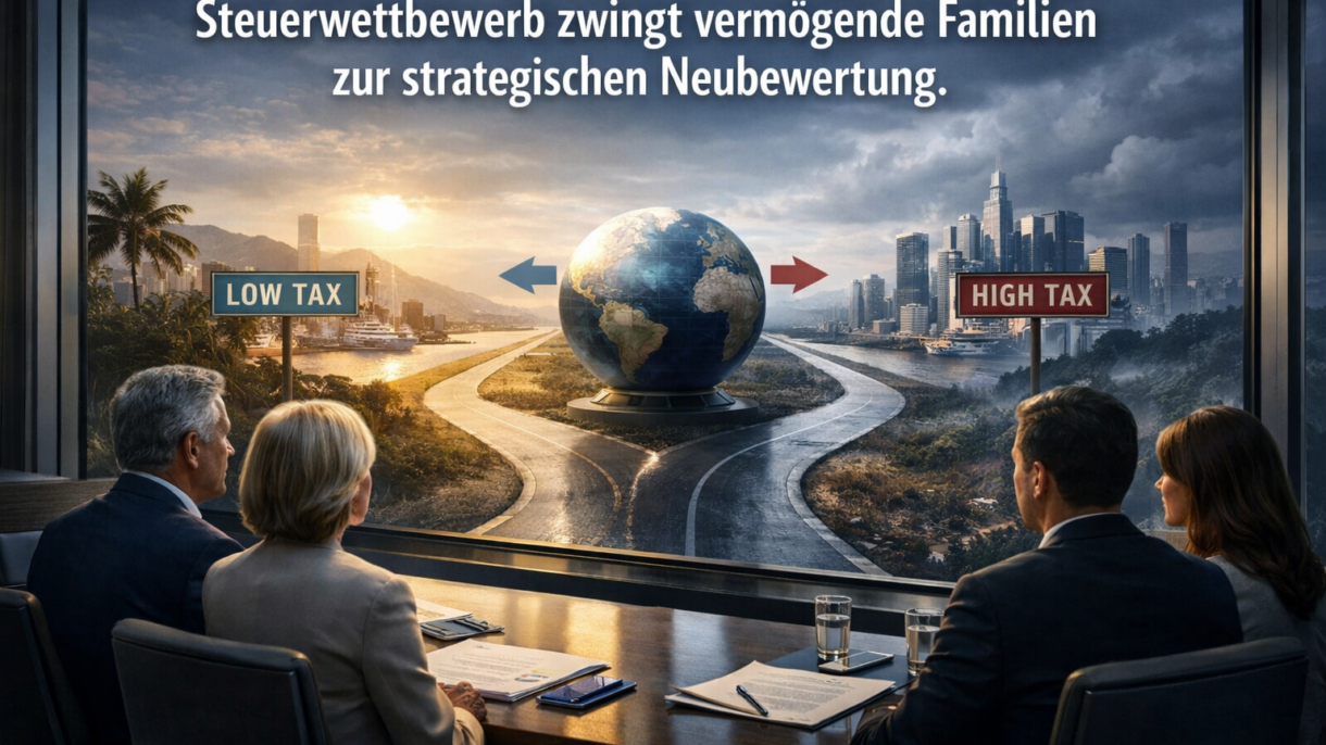 Steuerstrategien: Globus, Städte, Entscheidung im Konferenzraum.