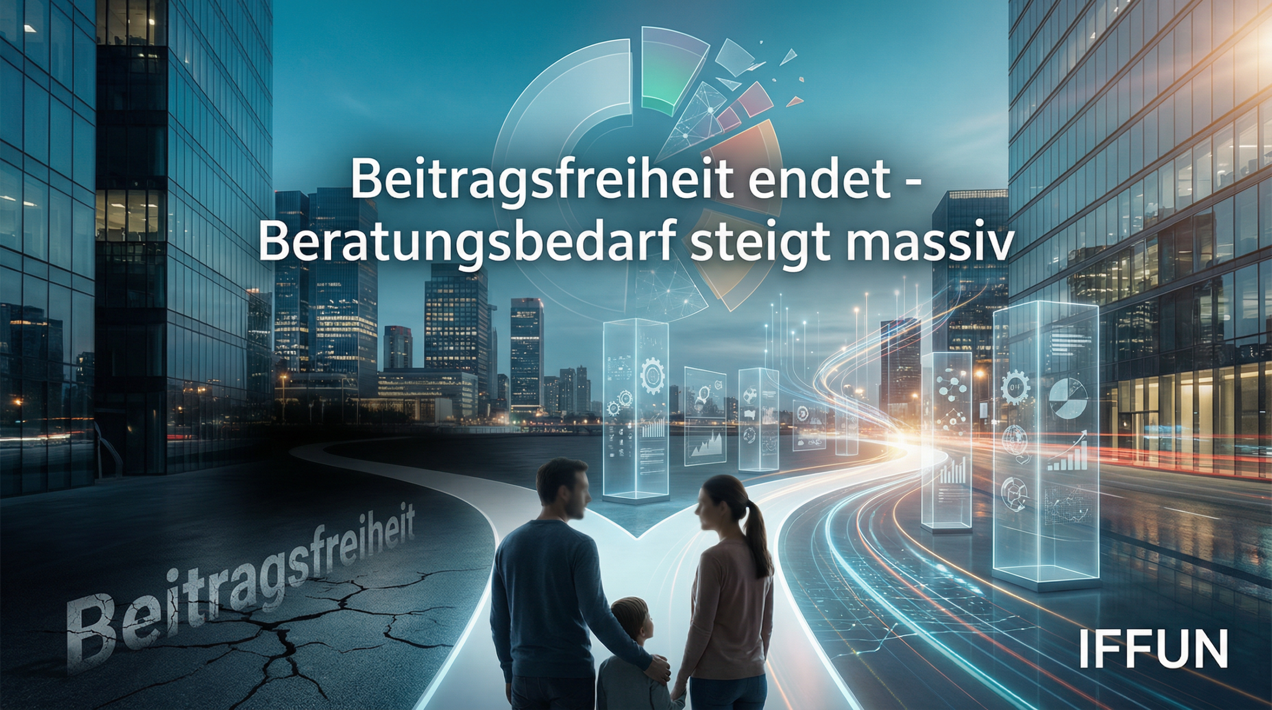 Straßenszene mit digitaler Beratungsgrafik