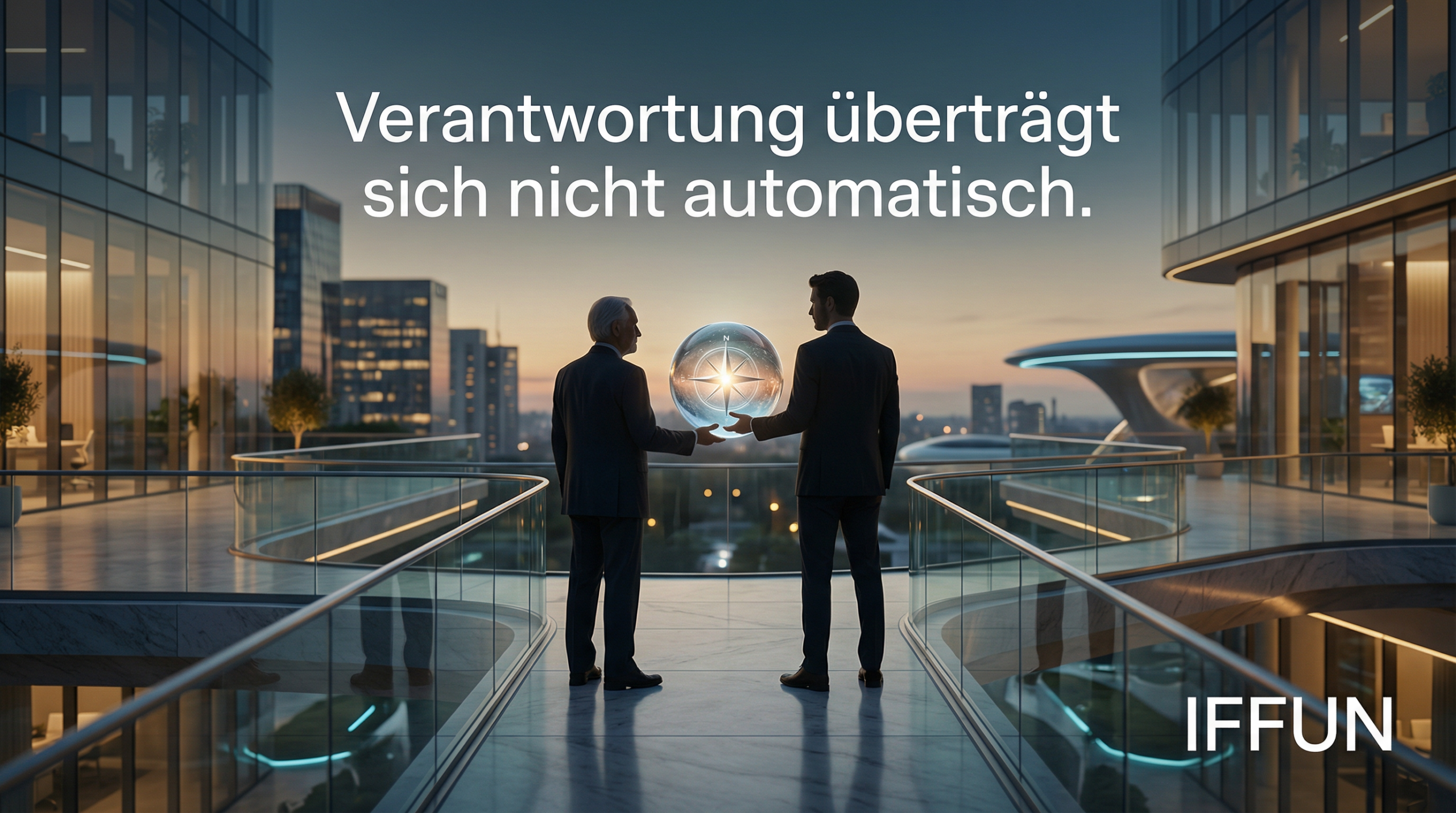 Zwei Männer mit leuchtendem Globus