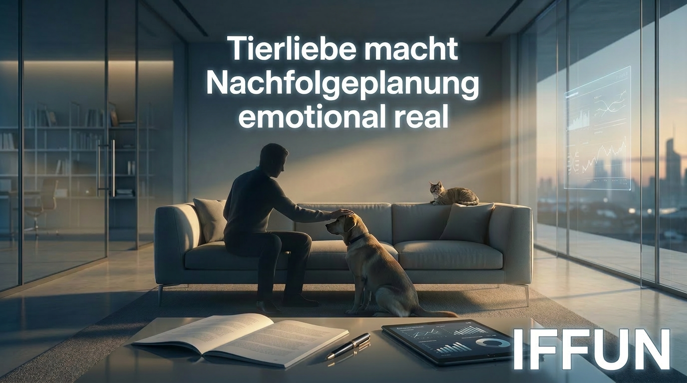 Mann mit Hund und Katze im Büro
