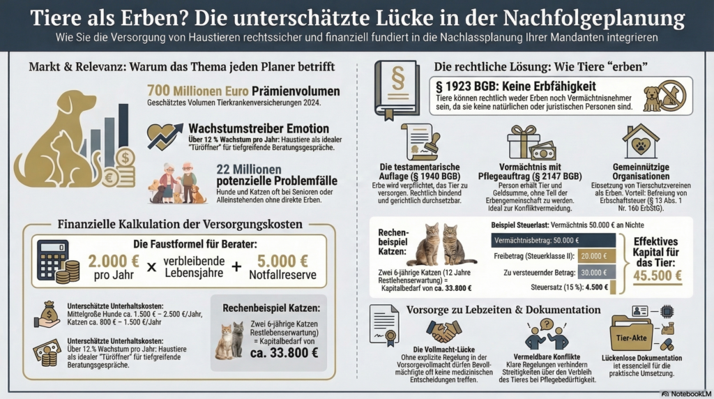 Tiere als Erben Infografik mit Kosten und Rechtslage