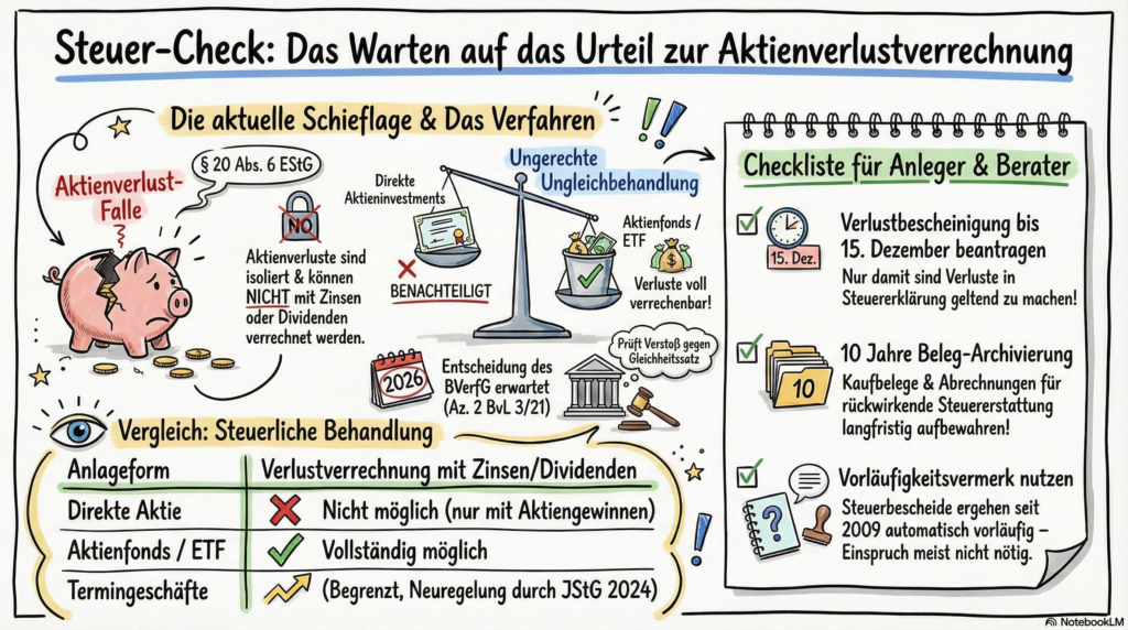 Infografik zur Aktienverlustverrechnung und Steuerregeln