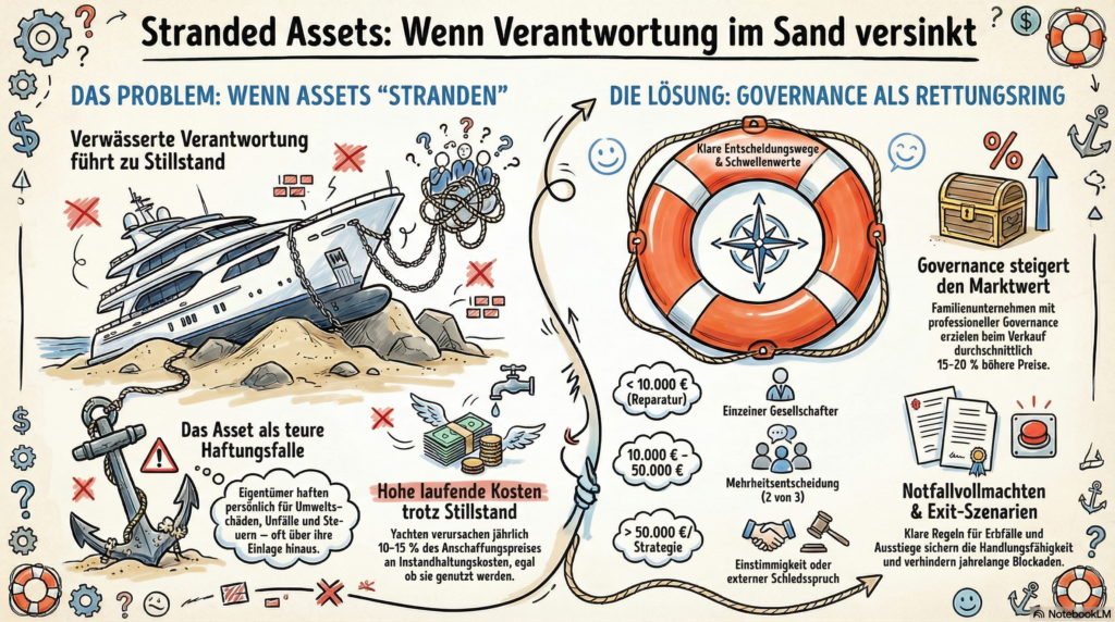 Illustration von gestrandeten Assets und Governance