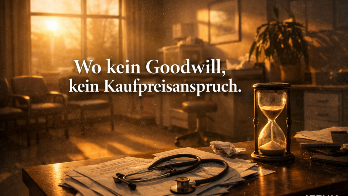 Arztpraxis bei Sonnenuntergang mit Sanduhr und Stethoskop