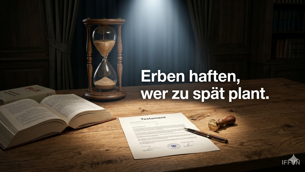 Sanduhr, Testament und Notarstempel auf Schreibtisch